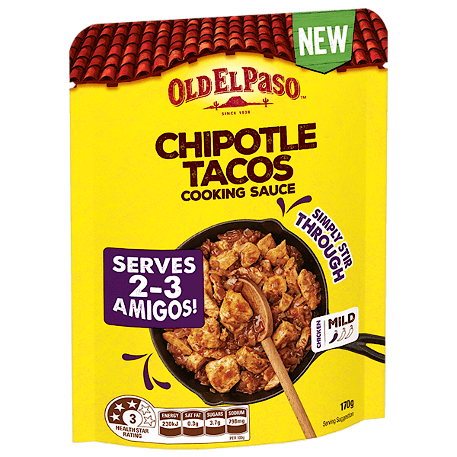 a pack of Old El Paso's chipotle tacos chicken cooking sauce mild (170g)